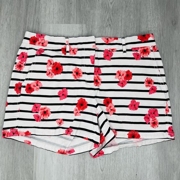 Elle Venice White Shorts With Flowers & Black Stripes Size 8 - Picture 1 of 5
